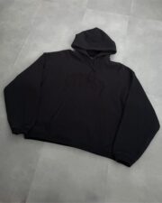 Stussy Washed Black Embroidered Relaxed Hoodie